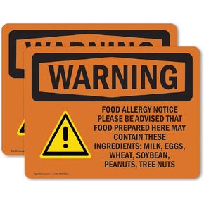 (2 Pack) Food Allergy Notice Please Be With Symbol OSHA Warning Sign 5 Inch X 3.5 Inch Vinyl Label Decal Sticker Weather Resistant, UV Protected for Workplace, Construction Site, Made in the USA