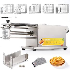 Upgraded French Fry Cutter with 5 Blades Electric Potato Cutter Professional French Fry Maker Cutter for Commercial, Household Stainless Steel for Sweet Potatoes, Cucumbers