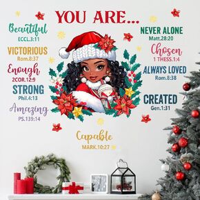 Mfault Christmas Black Girl You are Beautiful Wall Decals Stickers, Inspirational Xmas African American Poinsettia Decorations Bedroom Art, Christian Bible Verbs Winter Holiday Home Kitchen Decor