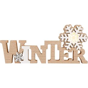 Garneck Christmas Wooden Tabletop Decoration,Winter Wooden Words Sign LED Snowflake Centerpiece Wooden Plaque Free Standing Wood Sign for Xmas Table Party 11x4.9in (Size 1)