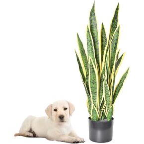 Artificial Snake Plant Yellow 2.6ft Fake Sansevieria with 32 Leaves Tall Fake Agave Potted Plants Decor Plastic Greenery for Home Garden Housewarming Office Store Decoration