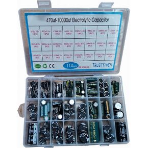 New 24Value 114pcs Electrolytic Capacitor Assortment Box Kit Range 470uF-10000uF (6.3V 16V 25V 35V 50V)