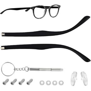 1 Pair TR90 Bright Black Glasses Replacement Arms Glasses Double Convex Teeth 6.5mm Replacement Temple with Screws, Screw Washers and 3-in-1 Screwdriver (Gloss Black 6.5mm)