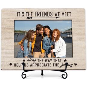 Friendship Photo Frame - It's The Friends We Meet Along The Way That Help Us Appreciate The Journey Wooden Tabletop Picture Frame with Stand - Birthday Christmas Gifts For Friend Soul Sister -A47
