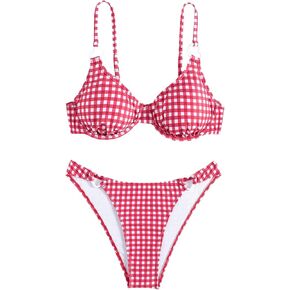 Floerns Women's 2 Piece Plaid Print String Underwire Triangle Swimsuit Bikini Sets