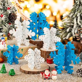 16 Pcs Snowflake Centerpieces for Tables, Christmas Winter Wooden Snowflake Decor 3D Snowflake Table Signs for Party Supplies Decoration