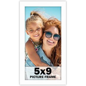 CountryArtHouse 5x9 Frame White Solid Wood Picture Frame Includes UV Acrylic Plexiglass, Acid Free Foam Backing Board and Hanging Hardware