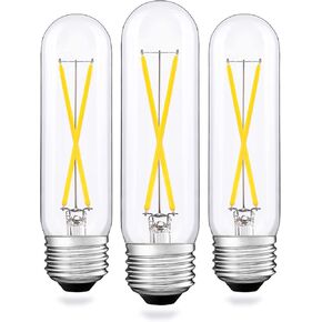 T10 Led Bulb, Dimmable 2W Tubular Chandelier Bulb, 25Watt Equivalent Ceramic Christmas Tree Bulbs, 5000K Daylight, Clear Glass, Antique E26 Light Bulbs for Pendant Desk Cabinet Display Lamp, 3 Pack