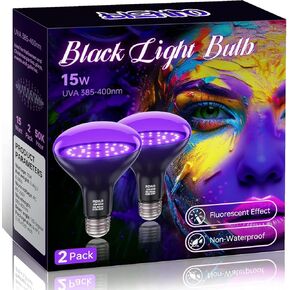 4 Pcs 15W LED Black Light Bulbs, BR30 E26 Black Shell Blacklight LED Bulb, 385-400nm, Glow in The Dark for Blacklight Party, Body Paint, Fluorescent Poster, Halloween Decoration,Non-Waterproof