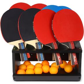 Ping Pong Paddle Holder, Ping Pong Paddle Storage Rack Hold 8 Rackets, 2-in-1 Wall Mount & Countertop Table Tennis Holder for Garage, Game Room, Office, Bar and Men Cave, Black