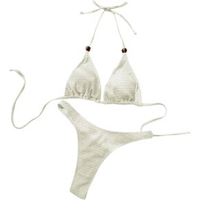 MakeMeChic Women's 2 Piece Bikini Sets Tie Backless Halter Triangle Swimsuit High Cut Bathing Suits