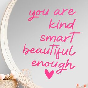 3PCS Mirror Affirmations Decals, Mirror Inspirational Quote Stickers You are Kind Smart Beautiful Enough Bathroom Stickers Positive Motivational Sentence for Women Girl Vanity Decor(Pink)
