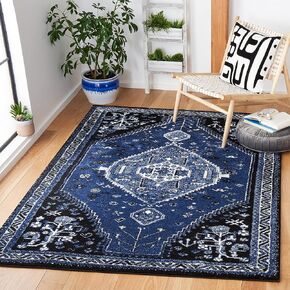 SAFAVIEH Vintage Hamadan Collection Area Rug - 9' x 12', Blue & Black, Traditional Oriental Design, Non-Shedding & Easy Care, Ideal for High Traffic Areas in Living Room, Bedroom (VTH201M)