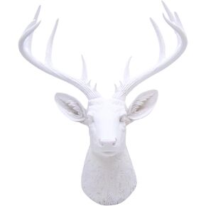 White Resin 10-Point Deer Head Bust, Wall Mounted Rustic Decor, Woodland Home & Office Figurine, 20.5 Inches