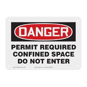 Accuform MCSP007VP Plastic Safety Sign, "Danger Permit Required CONFINED Space DO NOT Enter", 7" x 10", Red/Black on White