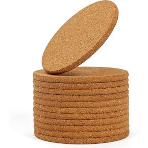 Noe & Malu Round Edges Cork Coasters 4" Diameter 1/4" Thick, Set of 12 Wooden Drink Coasters Absorbent Heat Resistant Reusable Tea or Coffee Coaster, Reusable Saucers for Wine Glasses Cups Mugs