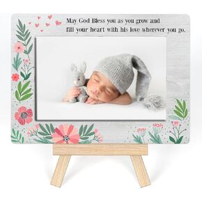 Baby Dedication Gift, Baptism Picture Frame Gifts For Girls, May God Bless You As You Grow Photo Frame, Christening Gifts For Godchild From Godmother Godfather, Tabletop Picture Frame With Easel (A08)