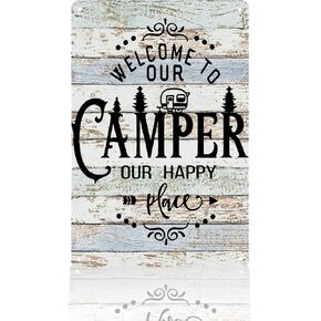 SiuSue Camper Metal Signs, Camping Decor for Camper, Welcome to Our Camper Metal Tin Sign, Camper Gifts, Camping Gifts for Women Men, Camping Wall Decor, RV Decorations for Inside Camper, 12x8in