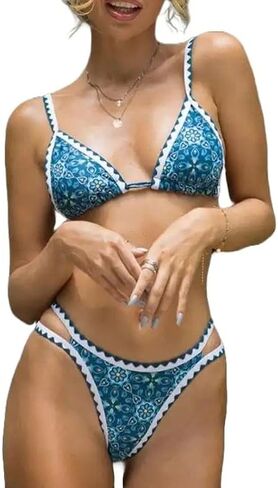 Womens Swimsuits Sexy Thong Micro Bikini Ditsy Floral Two Piece Sets Bathing Suit Color Block Bandeau Swim Top in Saudi Arabia