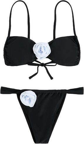 GORGLITTER Women's 3D Floral Swimsuits High Cut G String Thong Bikini Set Bathing Suit in Kuwait