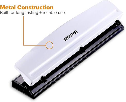 Bostitch Office 3 Hole Punch, Durable Metal,Rubber Base, 12 Sheets, Black in Saudi Arabia