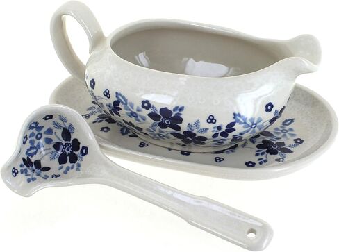 Blue Rose Polish Pottery Blue Violet Gravy Boat & Ladle in Kuwait