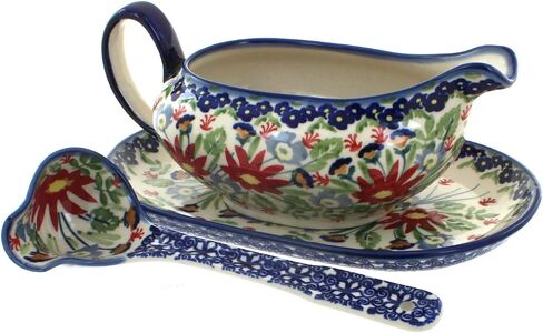 Blue Rose Polish Pottery Blue Violet Gravy Boat & Ladle in Kuwait