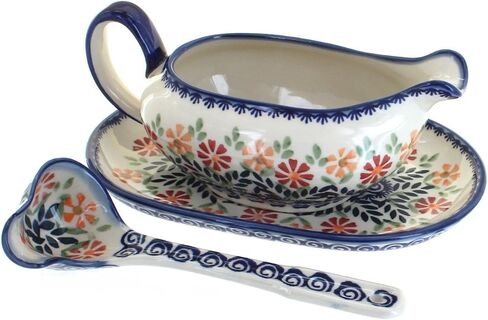 Blue Rose Polish Pottery Blue Violet Gravy Boat & Ladle in Kuwait