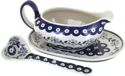 Blue Rose Polish Pottery Blue Violet Gravy Boat & Ladle in Kuwait