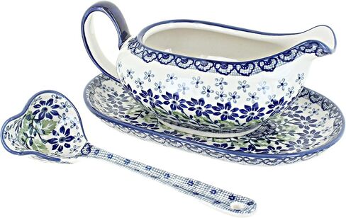 Blue Rose Polish Pottery Blue Violet Gravy Boat & Ladle in Kuwait