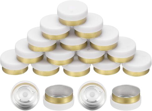 uxcell 20mm Flip Off Caps, 100PCS Burr-Free Flip Off Top Caps Seals Flip Off Aluminum Plastic Vial Flip Off Seals Caps Cover for Glass Vial Freeze-Dried Bottles, White/Gold in Saudi Arabia