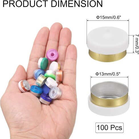 uxcell 20mm Flip Off Caps, 100PCS Burr-Free Flip Off Top Caps Seals Flip Off Aluminum Plastic Vial Flip Off Seals Caps Cover for Glass Vial Freeze-Dried Bottles, White/Gold in Saudi Arabia
