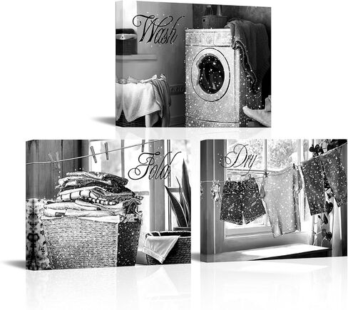 Visual Art Decor Laundry Room Wash Dry Fold Laundry Signs Laundry Room Decor Canvas Wall Art Framed 12x16inchx3Pieces (Grey) in Kuwait