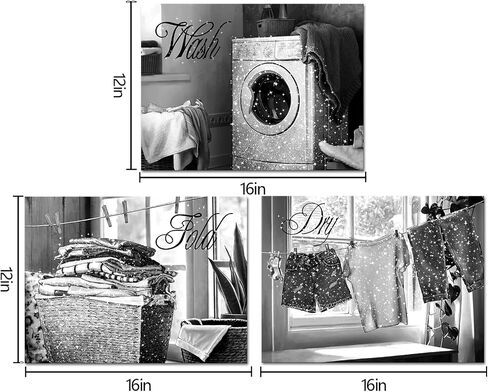 Visual Art Decor Laundry Room Wash Dry Fold Laundry Signs Laundry Room Decor Canvas Wall Art Framed 12x16inchx3Pieces (Grey) in Kuwait