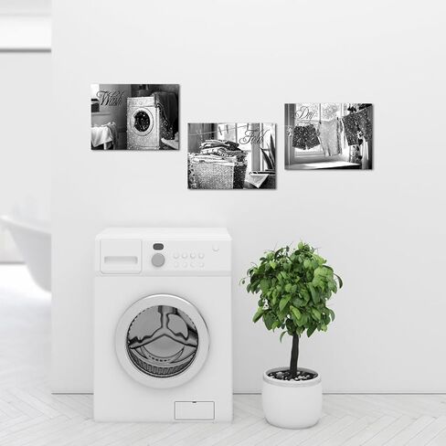 Visual Art Decor Laundry Room Wash Dry Fold Laundry Signs Laundry Room Decor Canvas Wall Art Framed 12x16inchx3Pieces (Grey) in Kuwait