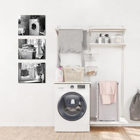 Visual Art Decor Laundry Room Wash Dry Fold Laundry Signs Laundry Room Decor Canvas Wall Art Framed 12x16inchx3Pieces (Grey) in Kuwait