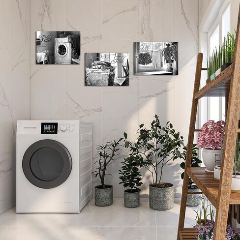 Visual Art Decor Laundry Room Wash Dry Fold Laundry Signs Laundry Room Decor Canvas Wall Art Framed 12x16inchx3Pieces (Grey) in Kuwait