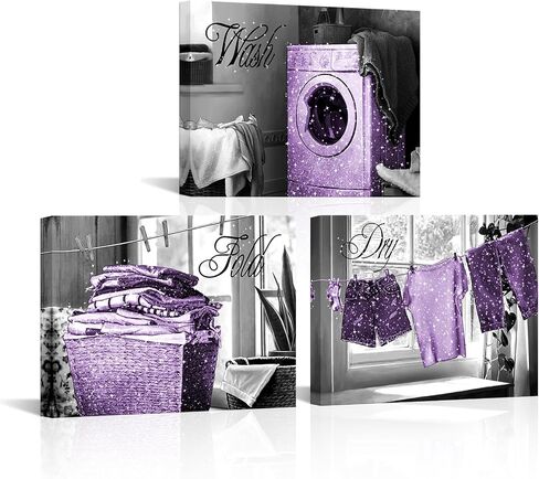 Visual Art Decor Laundry Room Wash Dry Fold Laundry Signs Laundry Room Decor Canvas Wall Art Framed 12x16inchx3Pieces (Grey) in Kuwait