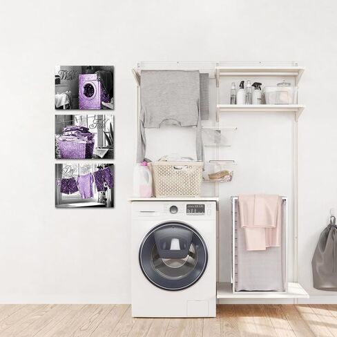 Visual Art Decor Laundry Room Wash Dry Fold Laundry Signs Laundry Room Decor Canvas Wall Art Framed 12x16inchx3Pieces (Grey) in Kuwait