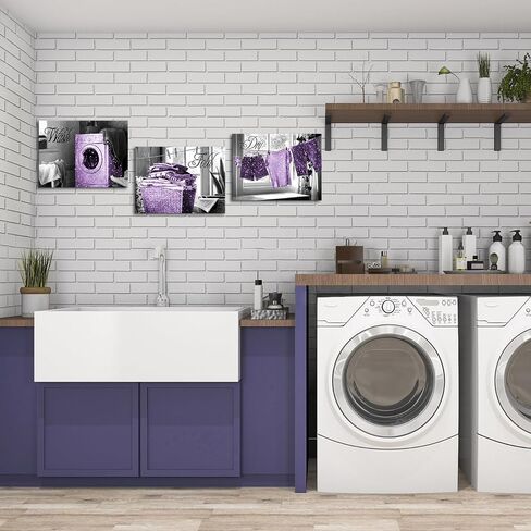 Visual Art Decor Laundry Room Wash Dry Fold Laundry Signs Laundry Room Decor Canvas Wall Art Framed 12x16inchx3Pieces (Grey) in Kuwait