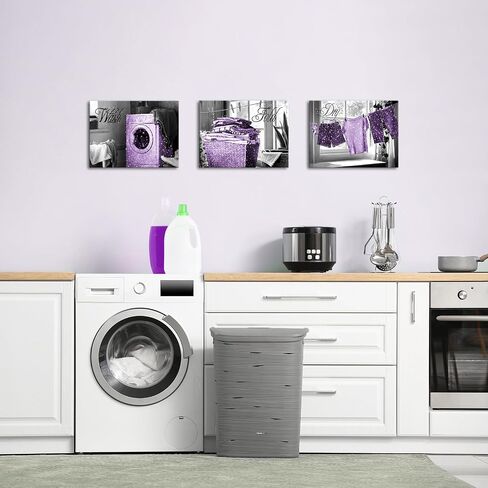 Visual Art Decor Laundry Room Wash Dry Fold Laundry Signs Laundry Room Decor Canvas Wall Art Framed 12x16inchx3Pieces (Grey) in Kuwait