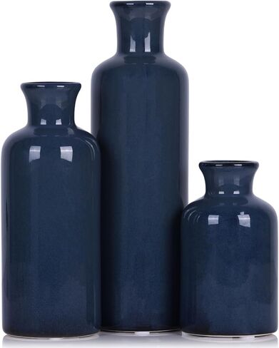 Blue Ceramic Vase Set for 3 - Modern Blue Decor Waterproof Small Vase, Farmhouse Country Home Decor, Living Room Decoration, Table Decoration, Fireplace Decor, and Entrance Centerpieces (Blue vase) in Saudi Arabia