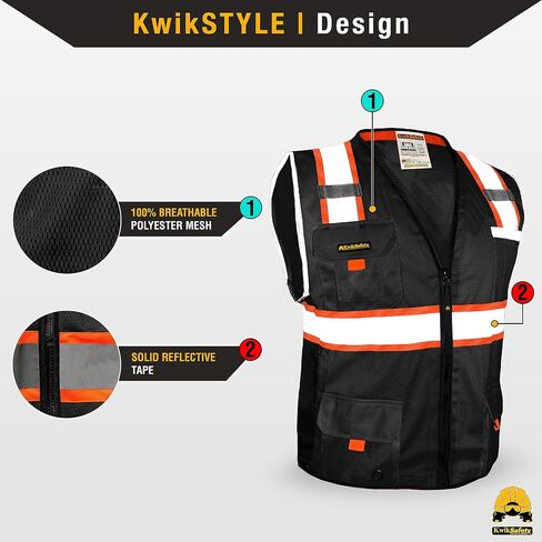 KwikSafety - Charlotte, NC - UNDERBOSS Safety Vest [11 POCKETS] Premium ANSI Class Unrated High Visibility Reflective PPE Construction Surveyor Hi Vis Industrial Work Gear/Black XL in Saudi Arabia