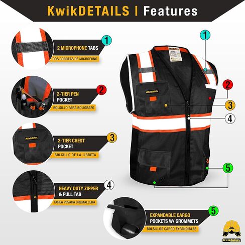KwikSafety - Charlotte, NC - UNDERBOSS Safety Vest [11 POCKETS] Premium ANSI Class Unrated High Visibility Reflective PPE Construction Surveyor Hi Vis Industrial Work Gear/Black XL in Saudi Arabia