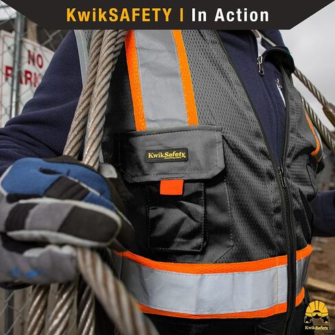 KwikSafety - Charlotte, NC - UNDERBOSS Safety Vest [11 POCKETS] Premium ANSI Class Unrated High Visibility Reflective PPE Construction Surveyor Hi Vis Industrial Work Gear/Black XL in Saudi Arabia