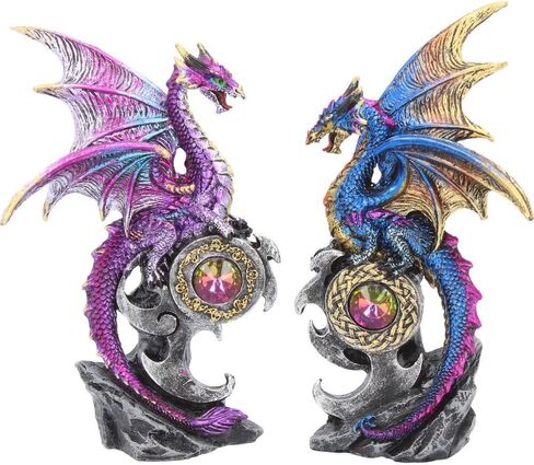 Nemesis Now Realm Protectors Dragon Figurines, Set of Two, Hand-Painted Resin, Fantasy Crystal Ornaments Collectible Decor, 15cm in Saudi Arabia