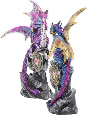 Nemesis Now Realm Protectors Dragon Figurines, Set of Two, Hand-Painted Resin, Fantasy Crystal Ornaments Collectible Decor, 15cm in Saudi Arabia