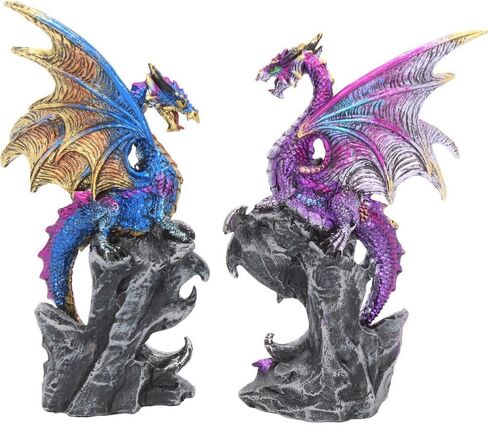 Nemesis Now Realm Protectors Dragon Figurines, Set of Two, Hand-Painted Resin, Fantasy Crystal Ornaments Collectible Decor, 15cm in Saudi Arabia