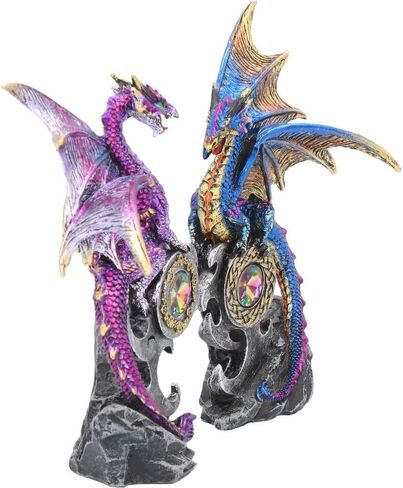 Nemesis Now Realm Protectors Dragon Figurines, Set of Two, Hand-Painted Resin, Fantasy Crystal Ornaments Collectible Decor, 15cm in Saudi Arabia