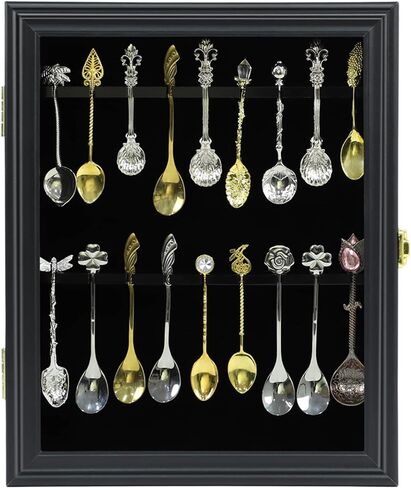 18 Souvenir Tea Spoon Display Case Wall Mount Lockable UV Protection Acrylic Door Wood Display Rack Stand for Spoon Collection(Fire Burning Color) in Kuwait